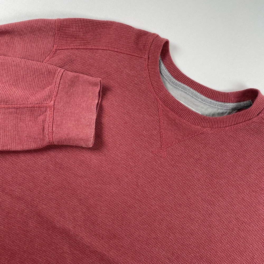 Eddie Bauer Mens TXL Burgundy Waffle Knit Long‎ Sleeve Crew Neck Shirt